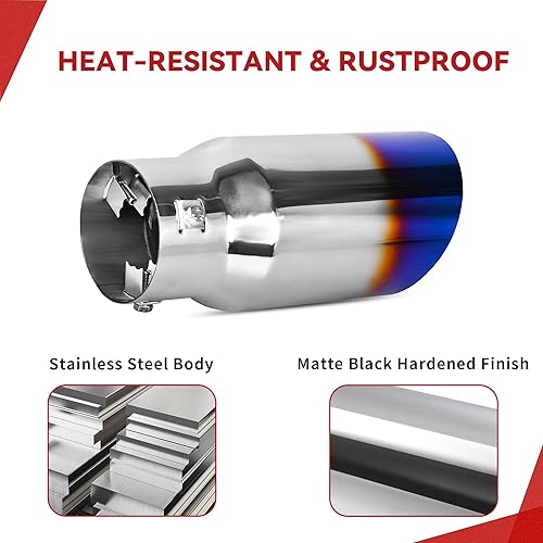 Miniatura 4 de YITAMOTOR Punta de Escape de Entrada de 1.5"-2.5", Salida de 4 Pulgadas y Longitud Total de 9" Pulgadas, Punta de Tubo de Cola, Tubo de Escape de