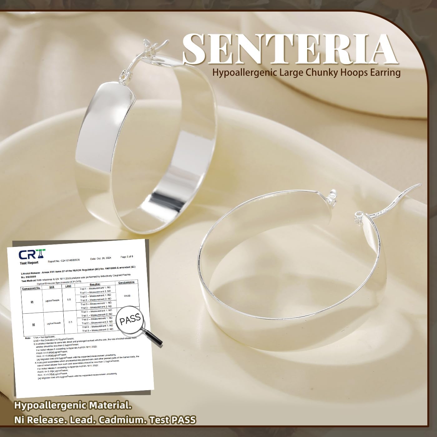 Senteria 10mm Wide Chunky 14K Gold Plated Hoop Earrings for Women Hypoallergenic Thick 925 Sterling Silver Hoops Earring Lightweight Large Silver Hoop Earrings for Women (30/40/50/60MM) - Image 5