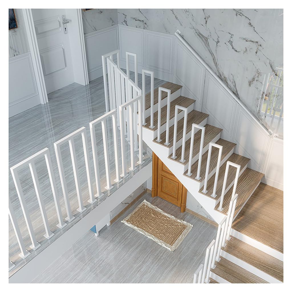 Yczhd White Metal Stair Railing Indoor Modern Square Vertical Baluster Handrail Kit For Loft Stairs, Custom Size Balustrade Home Interior Staircase Decoration(Size:95cm/37.4In,Color:white)