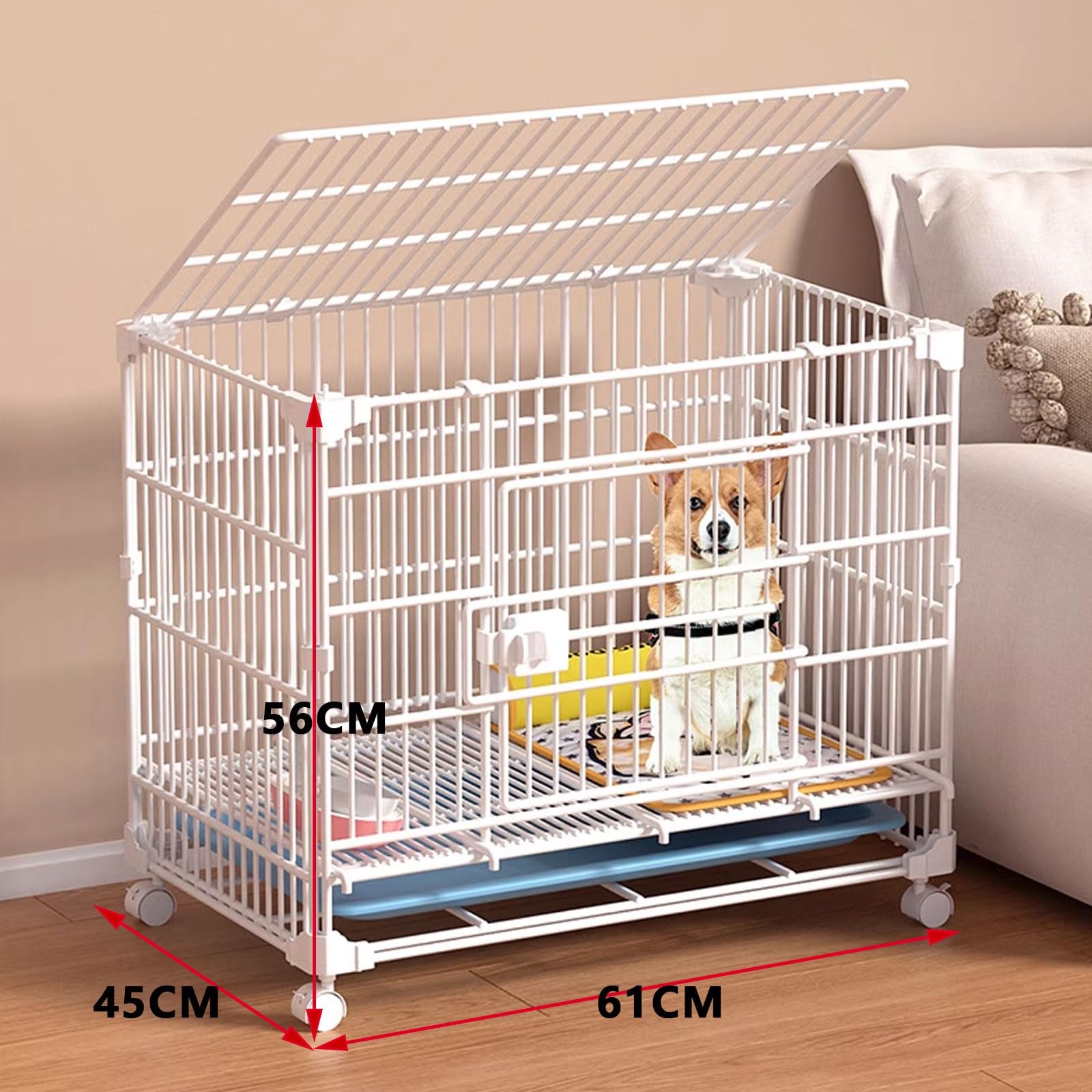 Gabbia per cani a prova di fuga, struttura in metallo con ruote girevoli, design impilabile, doppia porta, ideale per viaggi e sicurezza