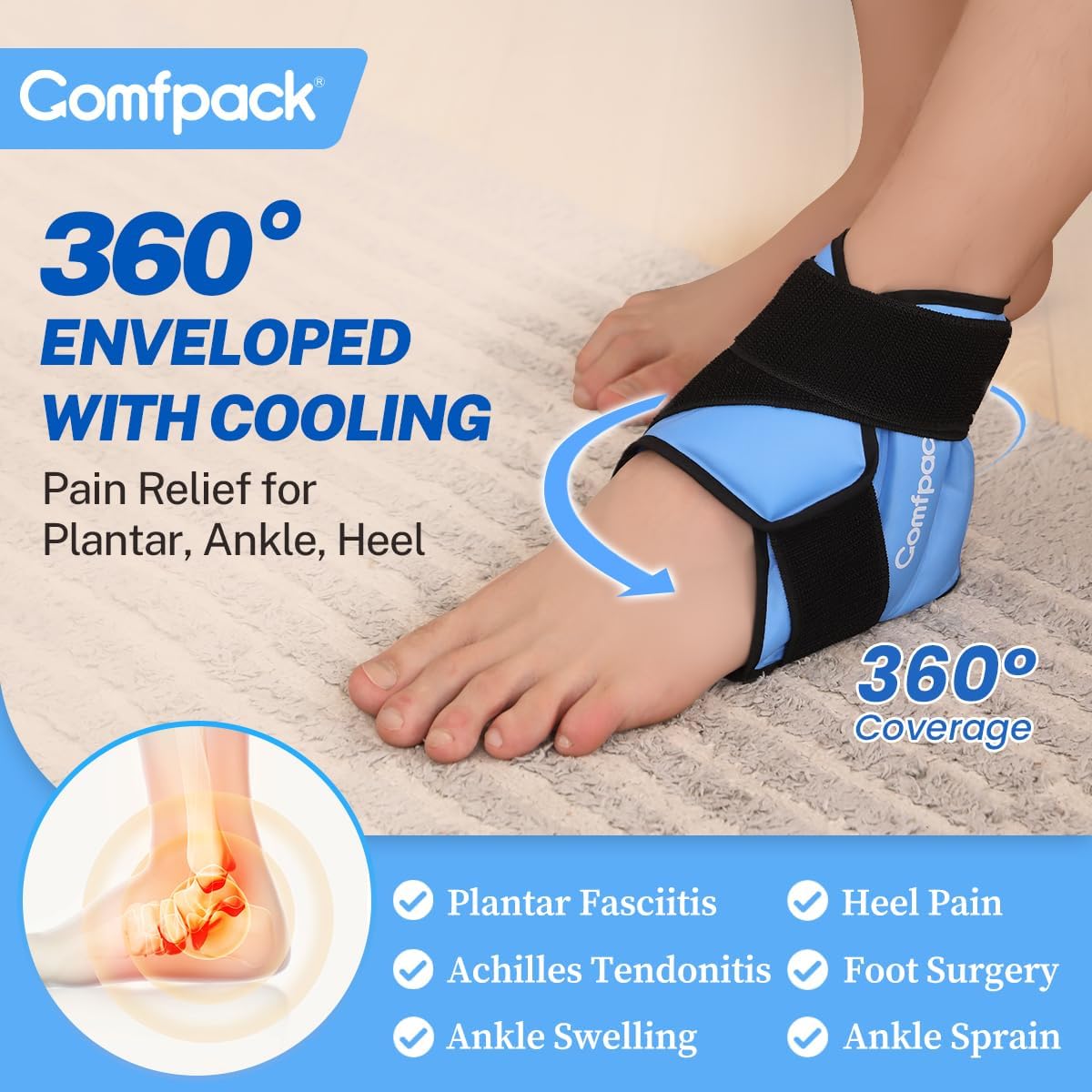 Heel Ice Pack Wrap for Plantar Fasciitis Relief, Ankle Ice Pack Wrap for Swelling, FSA Eligible, Reusable Gel Cold Pack for Foot Pain Relief, Achilles Tendonitis, Ankle Sprain, Heel Pain - Image 2