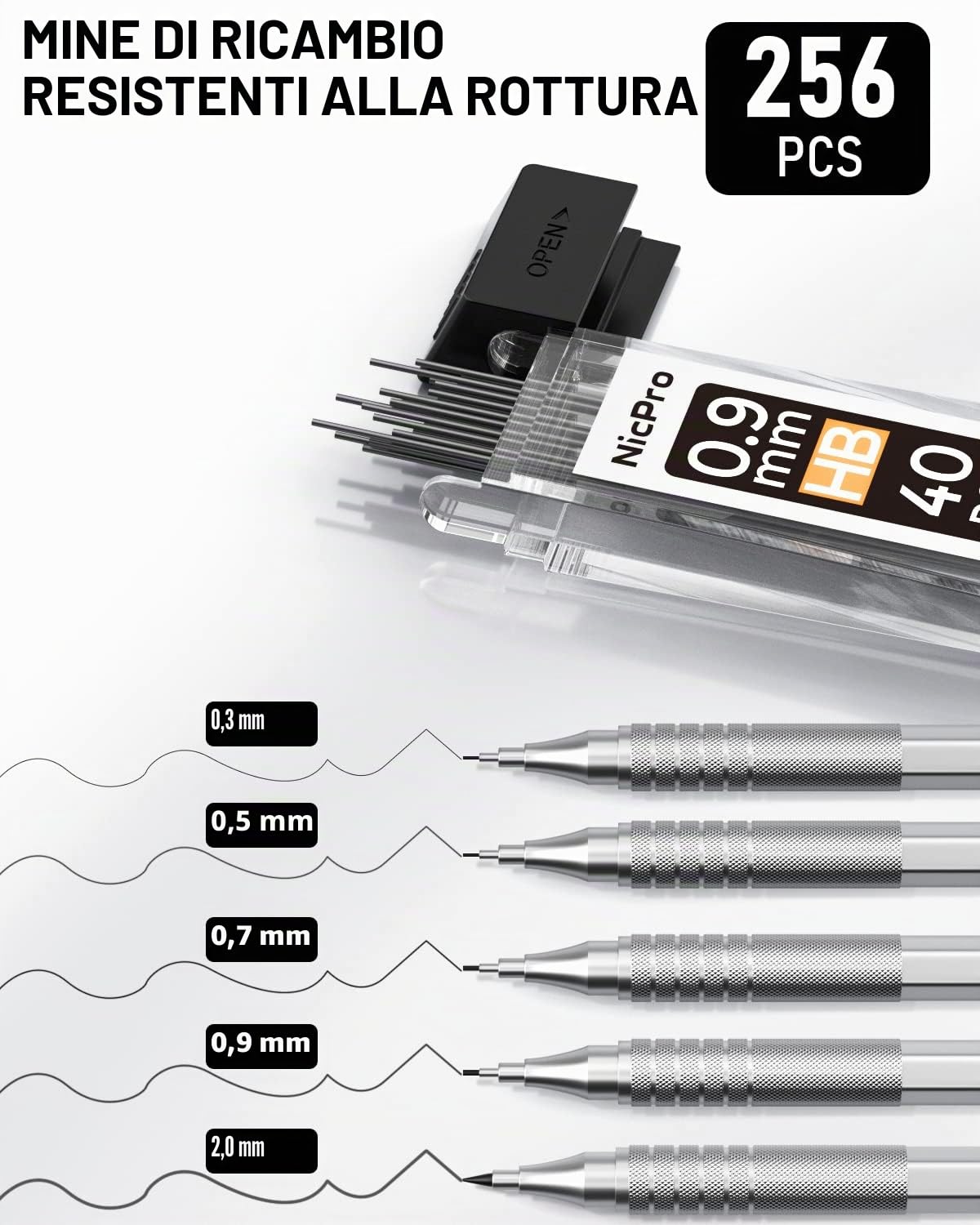 Nicpro 5 Pezzi Matita Meccaniche Set, Art Portamine 0.3-2mm con Ricariche, Temperamatita, Gomma per Disegno Artistico