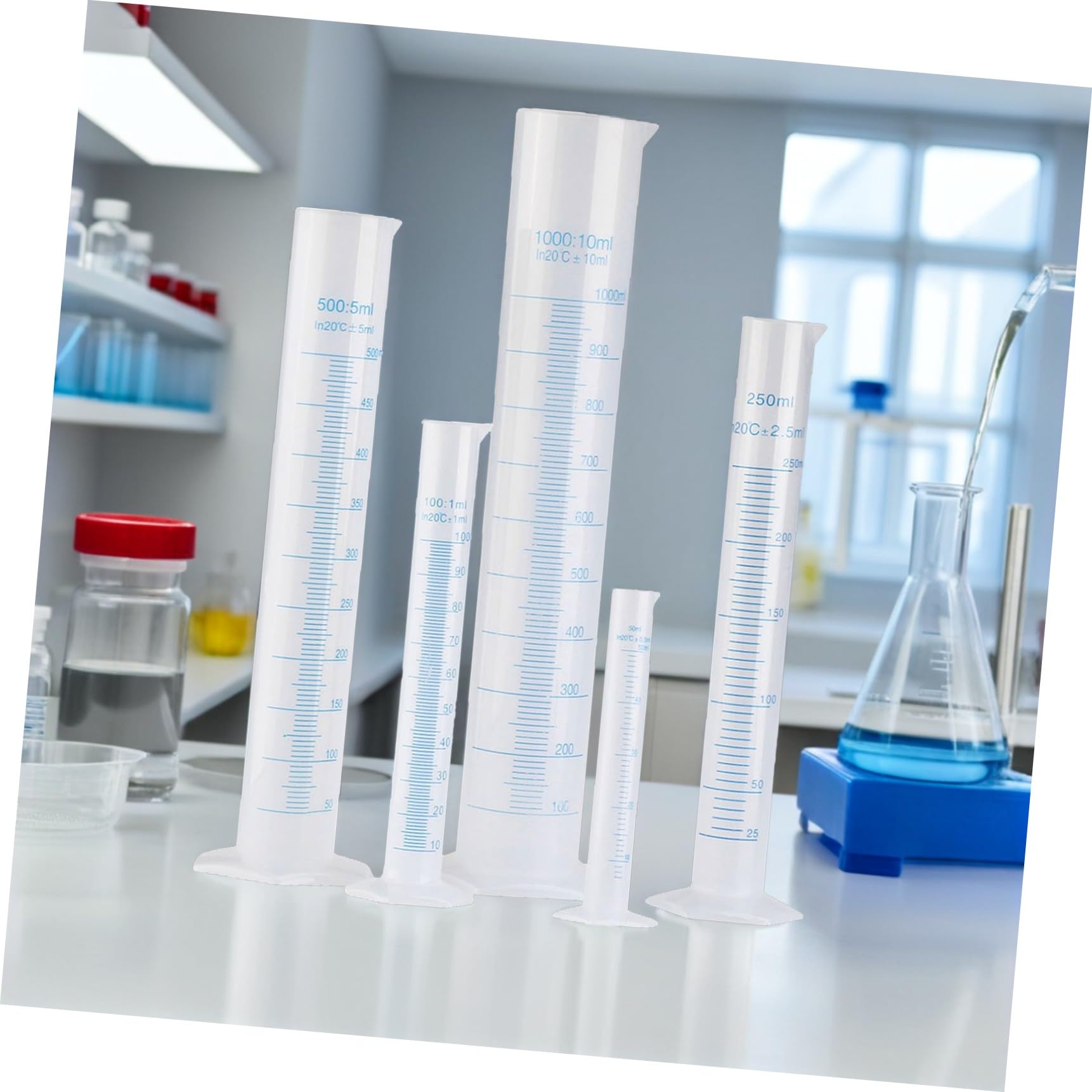 5 pièces Lot de Cylindres Gradués Plastique Résistants pour Mesure de Liquides Laboratoire École Cuisine