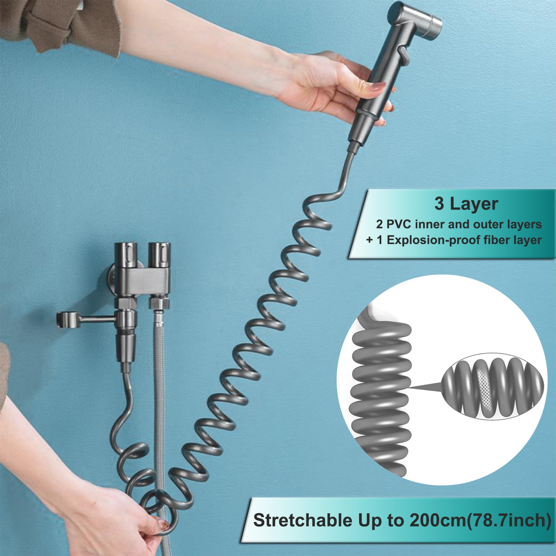 Doccetta Per Bidet Telescopica 40-200 Cm - Senza Trapano, Con Tubo Flessibile - Foto 13