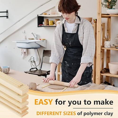 Miniatura 6 de Sasylvia Juego de 10 barras de rodillo de madera para cerámica, herramientas de guía de profundidad de arcilla polimérica para grosor de polímero