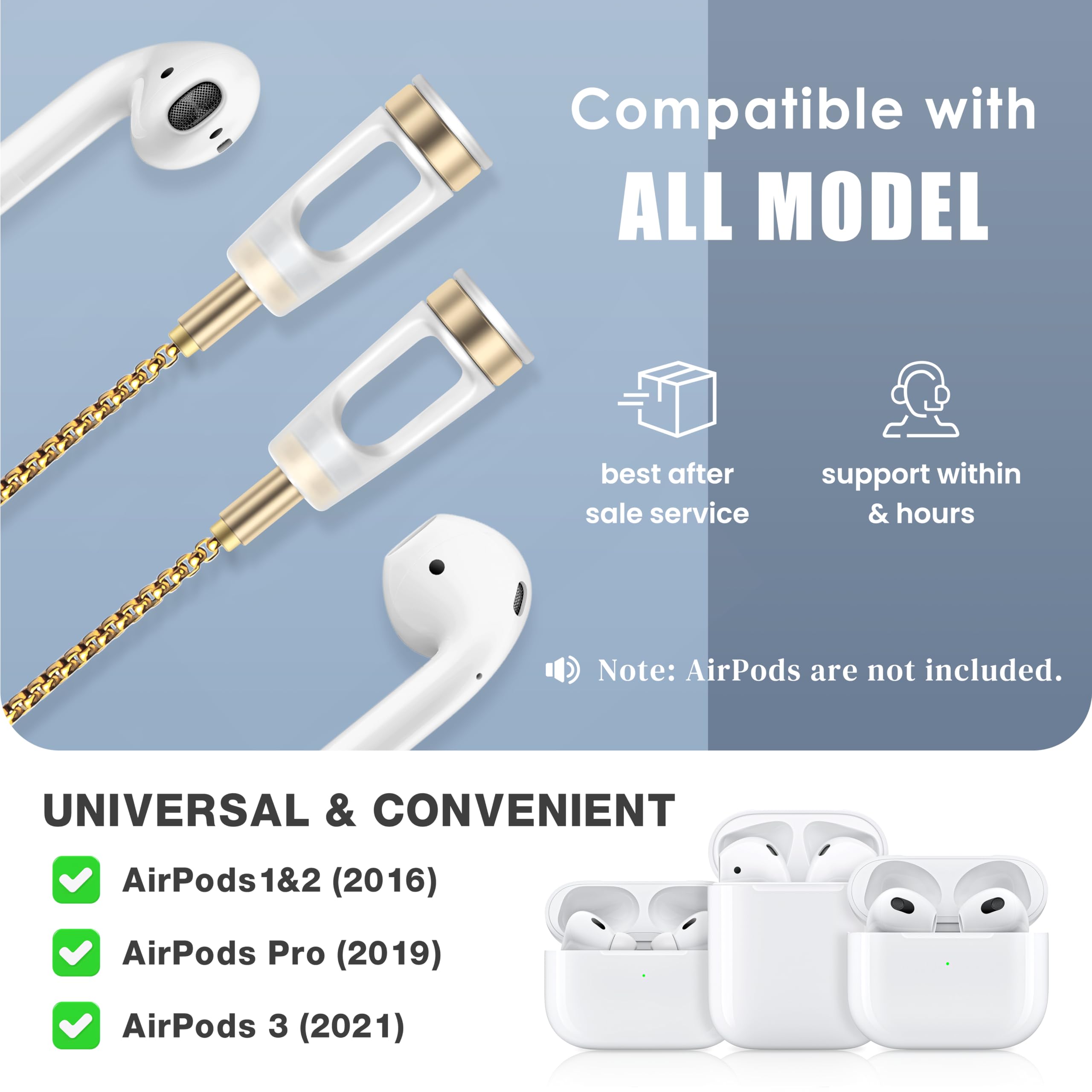Tour de cou anti-perte pour Airpods O Or/Argent