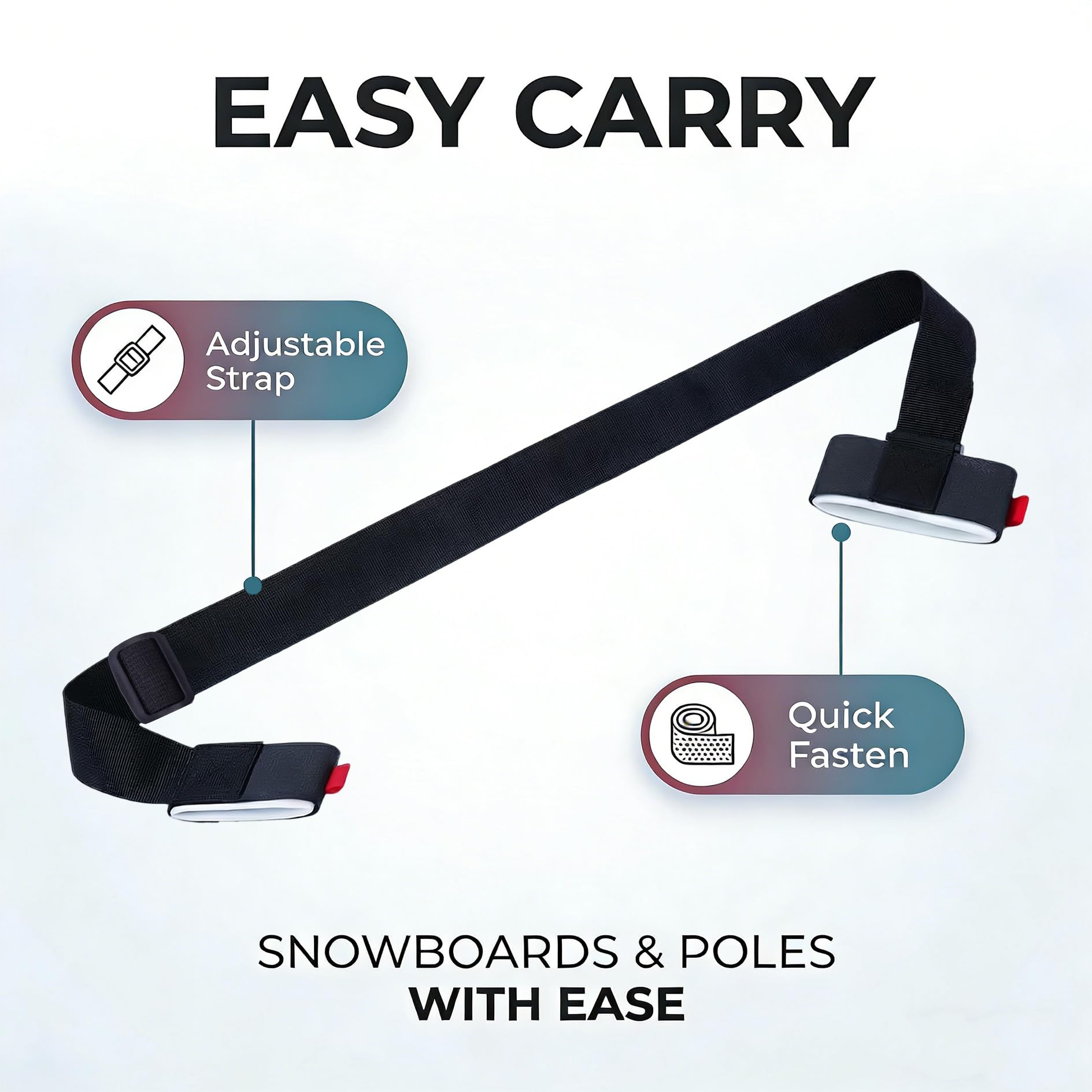 2 Pièces Bandoulière de Ski, Porte-Épaules Réglables avec Boucle Rembourrée, Noir