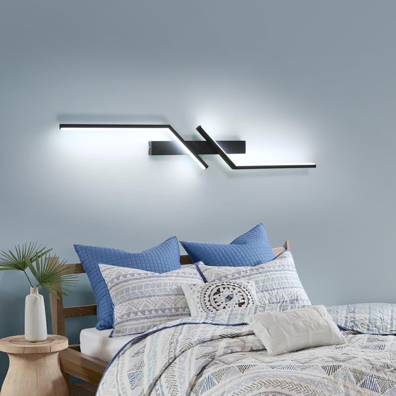 Goeco Applique da Parete Interno 81CM 24W 6500K 2 Tubi Lungo Nero | 2700LM Lampada da Parete Lungo in Acrilico a Luce Bianco Freddo Applique a Muro Moderno per Soggiorno Camera da Letto Scala