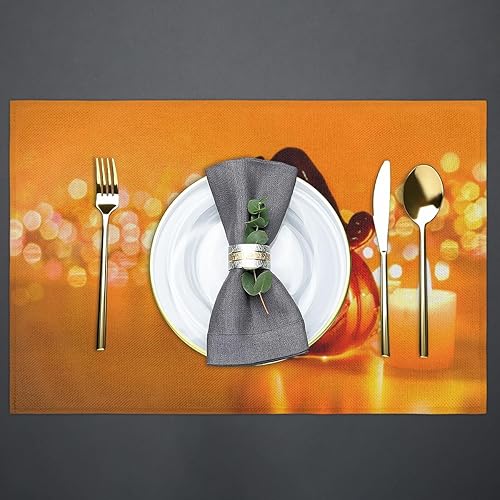 Miniatura 4 de Halloween Beautiful Pumpkin with Witch Hat Placemats Set of 6 Fabric Placemats Square Placemat for Kitchen Table Heat Resistant, Easy to Clean Table