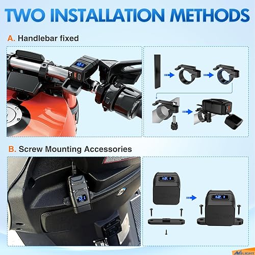 Miniatura 3 de Nilight Cargador de motocicleta con puerto USB tipo C de 12 V, voltímetro independiente, interruptor de encendido y apagado SAE en línea 10A,