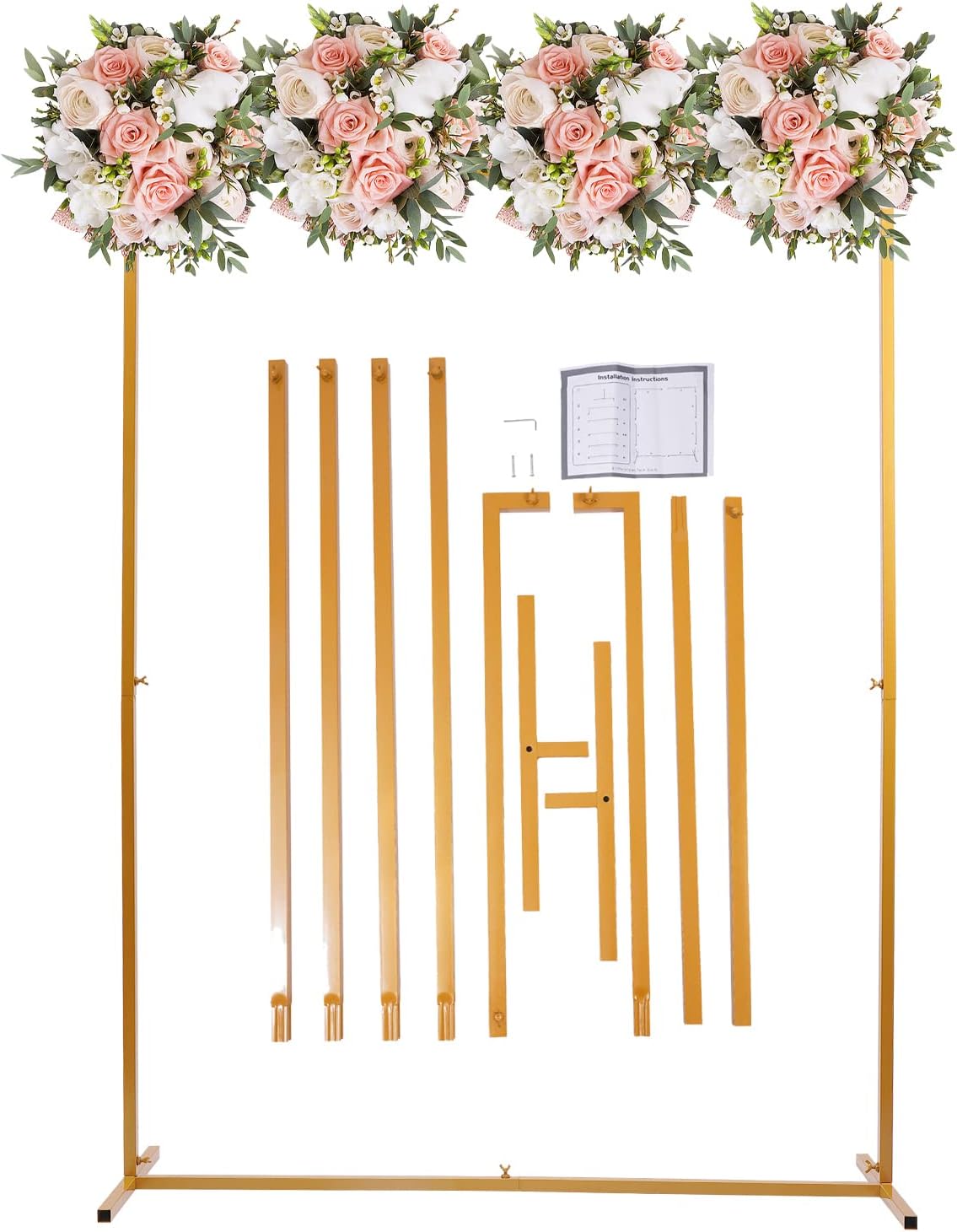 Metal Square Wedding Arch Stand with Bases, 6.5FT Easy Assembly Square Garden Arch Metal for Weddings Bar Mitzvah Party Event Decoration(Gold)