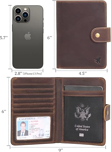 Miniatura 7 de Cartera de viaje de piel con bloqueo RFID de lujo Polare para pasaporte, para hombres y mujeres, Grande, Retro