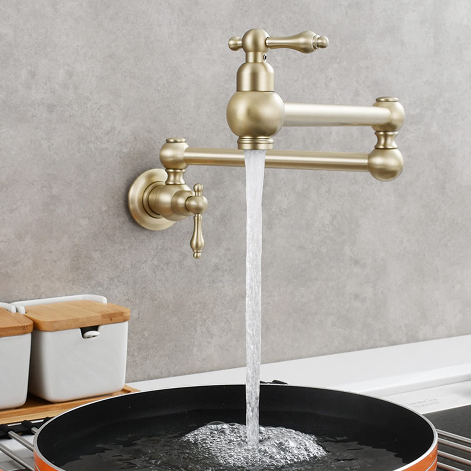Rubinetto per Cucina a Muro Solo Acqua Fredda Ottone Monoforo Rubinetto per Cucina Bagno-Oro Spazzolato