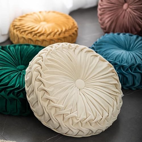 Miniatura 8 de Cojín redondo beige de terciopelo decorativo para el hogar, plisado, redondo, relleno de calabaza, cojín para silla, cojín de suelo para sofá,