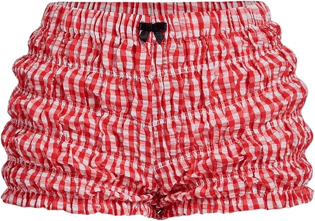 SOLY HUX Women's Ruffle Shorts Plaid Gingham Y2k Bloomers Micro Bottoms | Elastic Waist, Lace Frill Boyshorts, Checkered Shorts