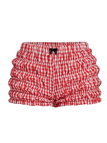 SOLY HUX Plaid Ruffle Shorts Lace Bloomers - Medium - Red and White Plaid