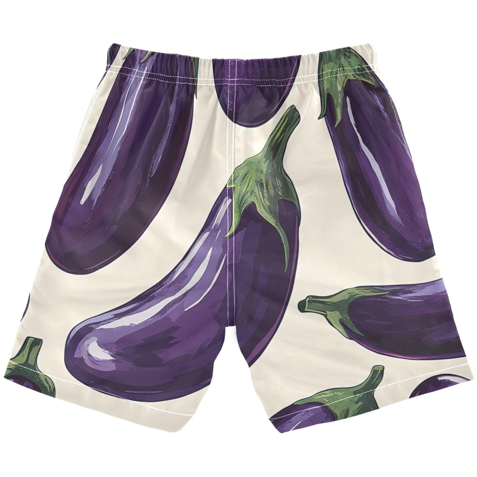 Jucciaco Boys Beach Board Shorts Eggplant Purple Vegetable Swim Trunk Teen Swimwear