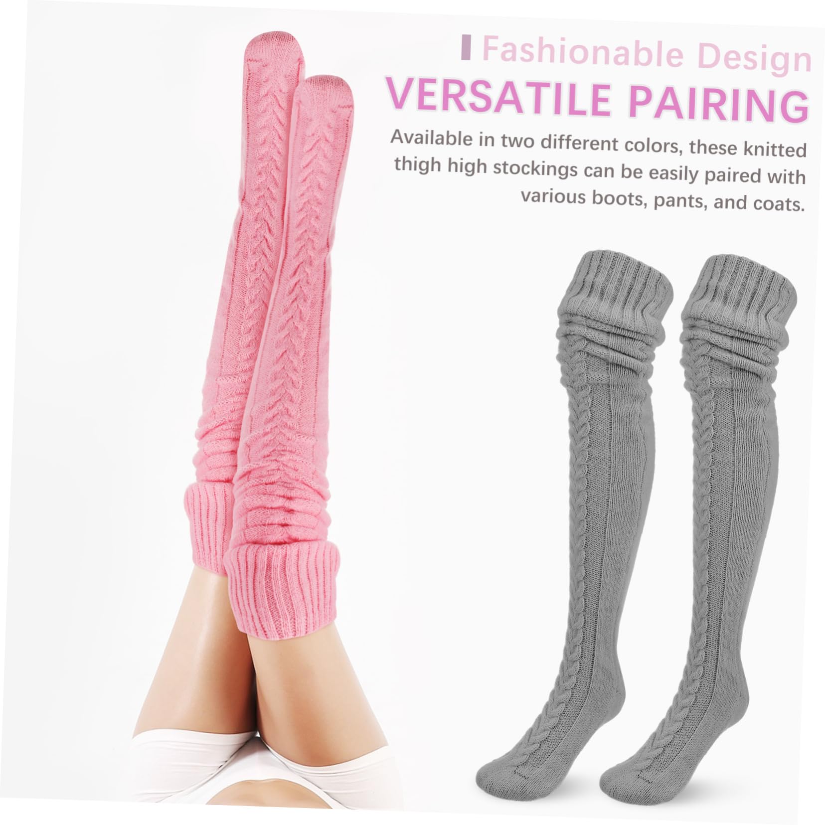 2 Paires de Chaussettes Hautes pour Femmes en Tissu, Maillot
