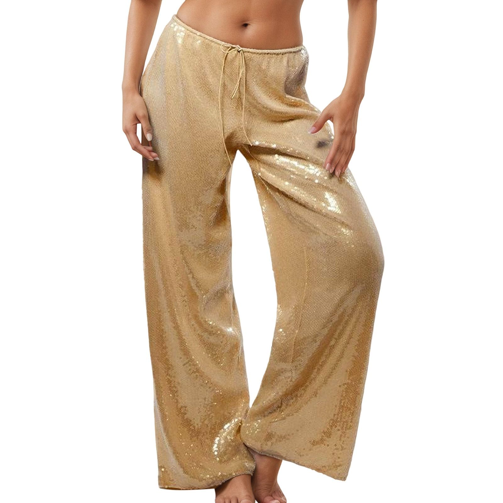 Paillettes Pantaloni Donna Zampa Extra Lunghi Culotte Larghi Casual Elegante con Pantaloncini Streetwear Completo Pantalone Brillantini vestibilità Comoda A