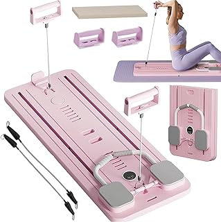 Upgraded Bauchtrainer Bauchroller Board, Pilates Board Pilates Reformer Set Ab Roller Trainingsgerät Automatisches Rebound Bauchmuskeltrainer Mit Widerstandsband(Rosa ohne Griff)