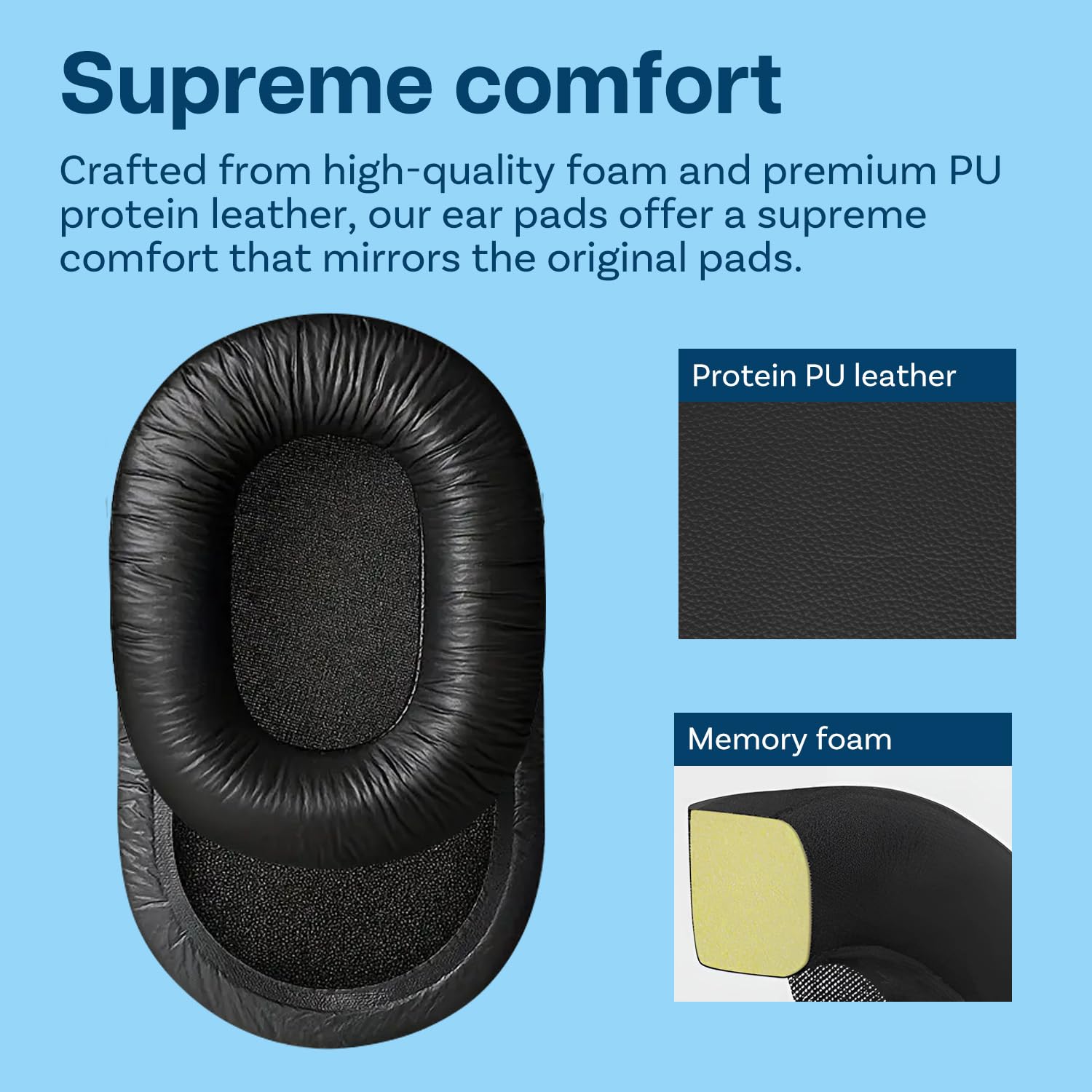Cuscinetti Auricolari di Ricambio per Sony MDR-7506 / MDR-V6 / MDR-V7 / MDR-CD900ST Headphone Cuffie di MMOBIEL - Memory Foam Protein PU Cuscinetti - Padiglioni Cuffie – Nero