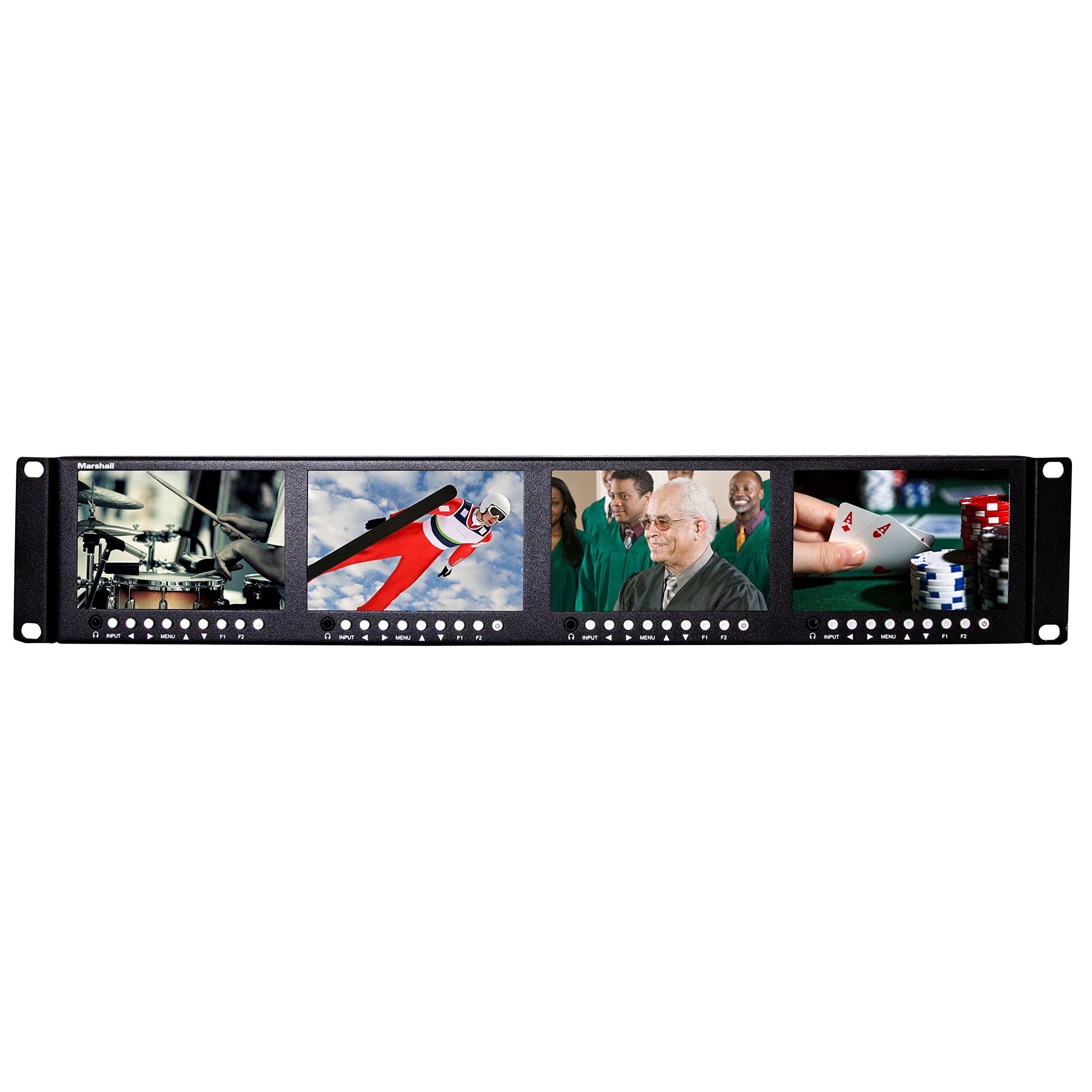 Marshall Electronics Quad 4.5-Inch Rackmountable Monitor | Looping video inputs set this product apart from similar-looking products, HDMI, Four HD Screens, On-Screen 3 Color Tallies