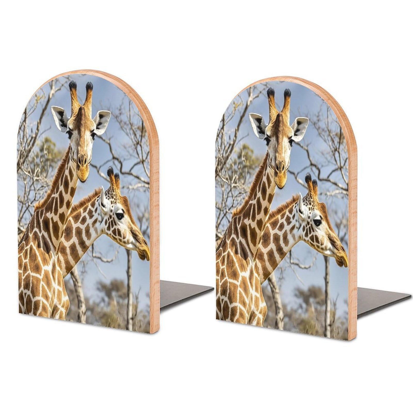 Giraffe Book Ends Wood Non-Skid Bookend for Shelves Heavy Duty Bookends with Metal Base Decorative Books Stopper Desk Organizers Book Dividers for Office Home 1 Pair