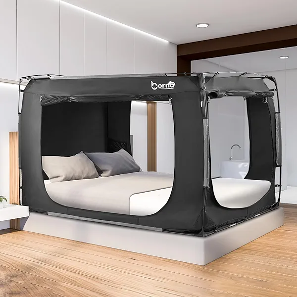 Borna Bed Tent Bed Canopy King Size, Portable Sleeping Tents Dream Tents Indoor for Kids and Adult, Breathable Privacy Space on Bed with Three Doors (Mattress Not Included)