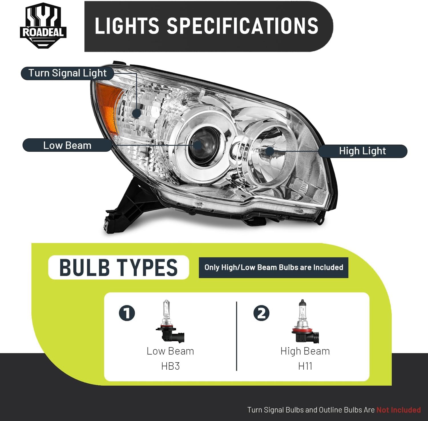 Headlights W/Bulbs for 2006 2007 2008 2009 4Runner Limited Sport SR5 Projector Headlights Headlamp Replacement Chrome Housing Passenger and Driver Side