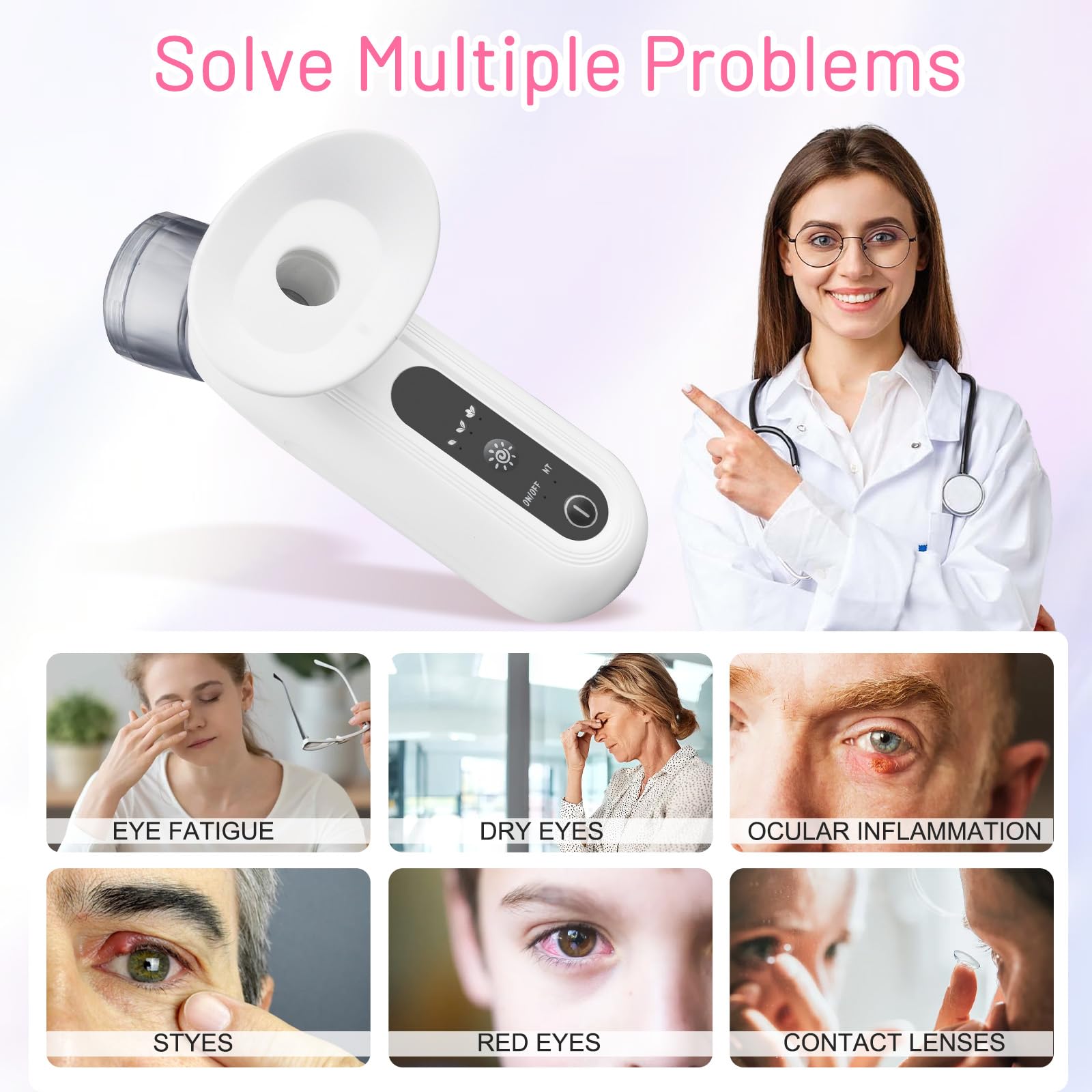 Nano máquina de vapor de ojos para cara seca, nano pulverizador de niebla de ojos con calor y modos de compresión fría, vaporizador de ojos recargable adecuado para el cuidado de la piel facial
