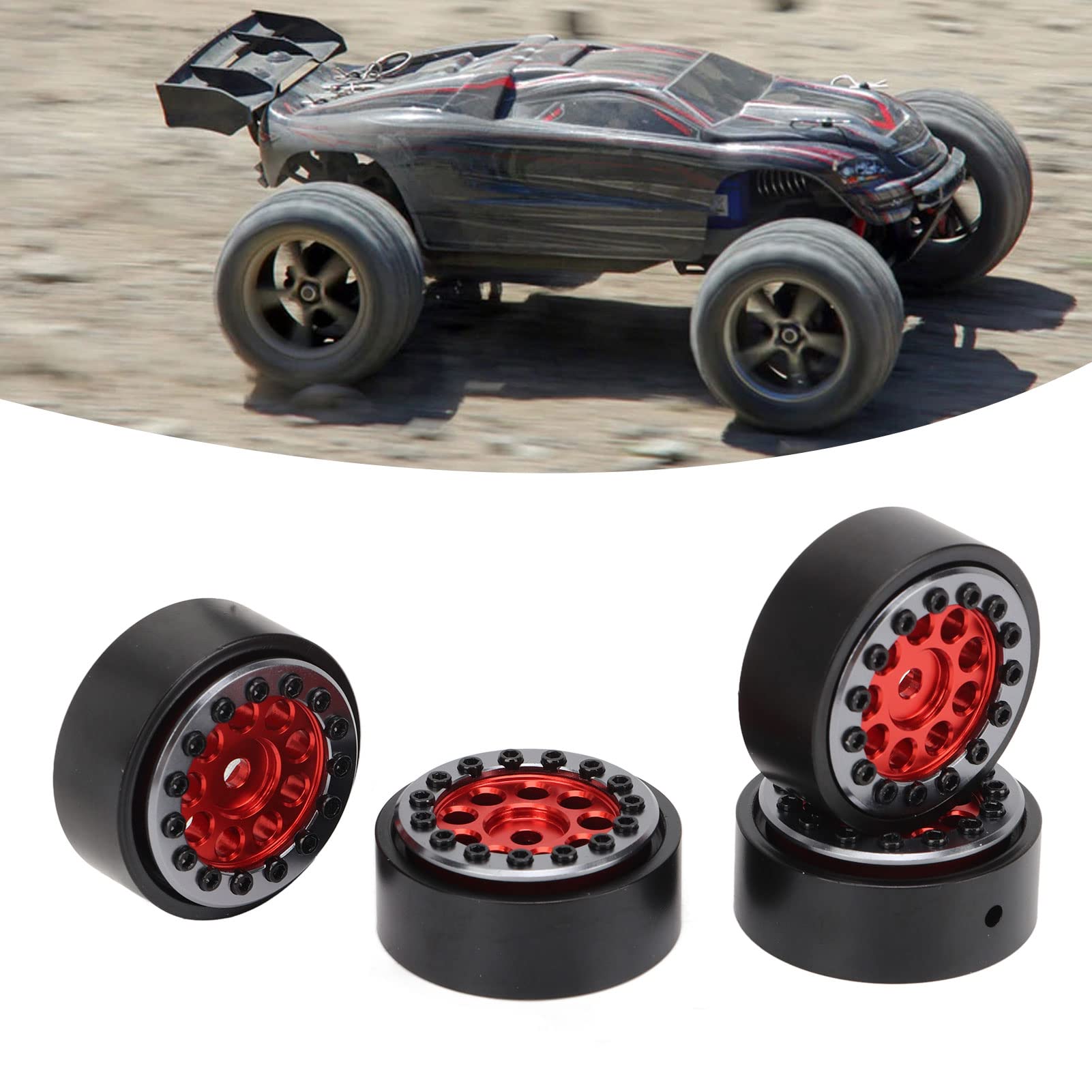 Pilipane Jantes RC Durables Et Apparence De Voiture RC Réaliste,Jeu De Jantes RC en Alliage D'aluminium pour Voiture FMS FCX24 1/24 RC, pour Moyeux De Roue RC Légers