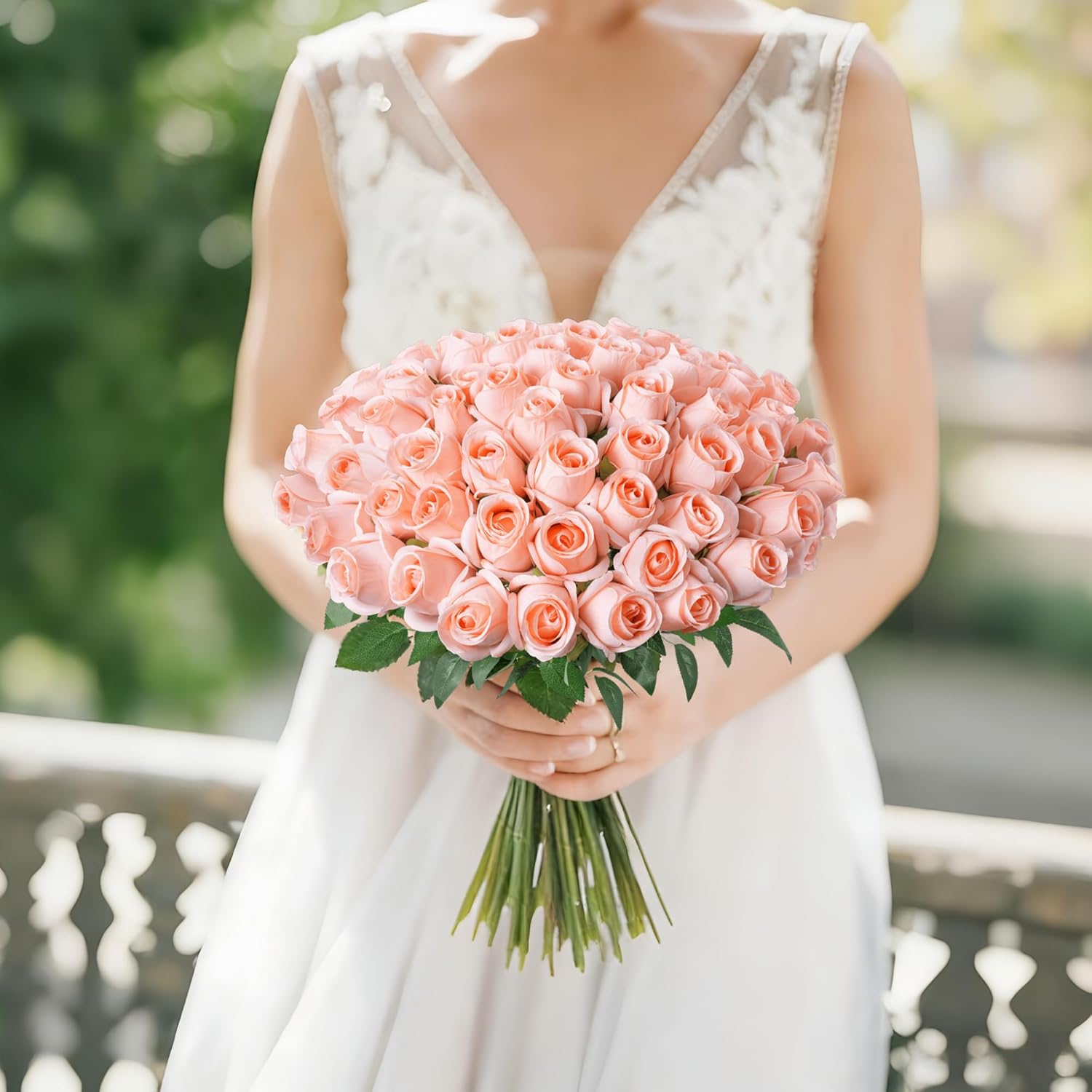 DREAMLOOM 50pcs Roses Artificial Flowers, Fake Roses Realistic with Long Stems Real Touch Silk Flowers Bouquet for Valentine's Day Wedding Anniversary DIY Floral Arrangement Gifts, Blush