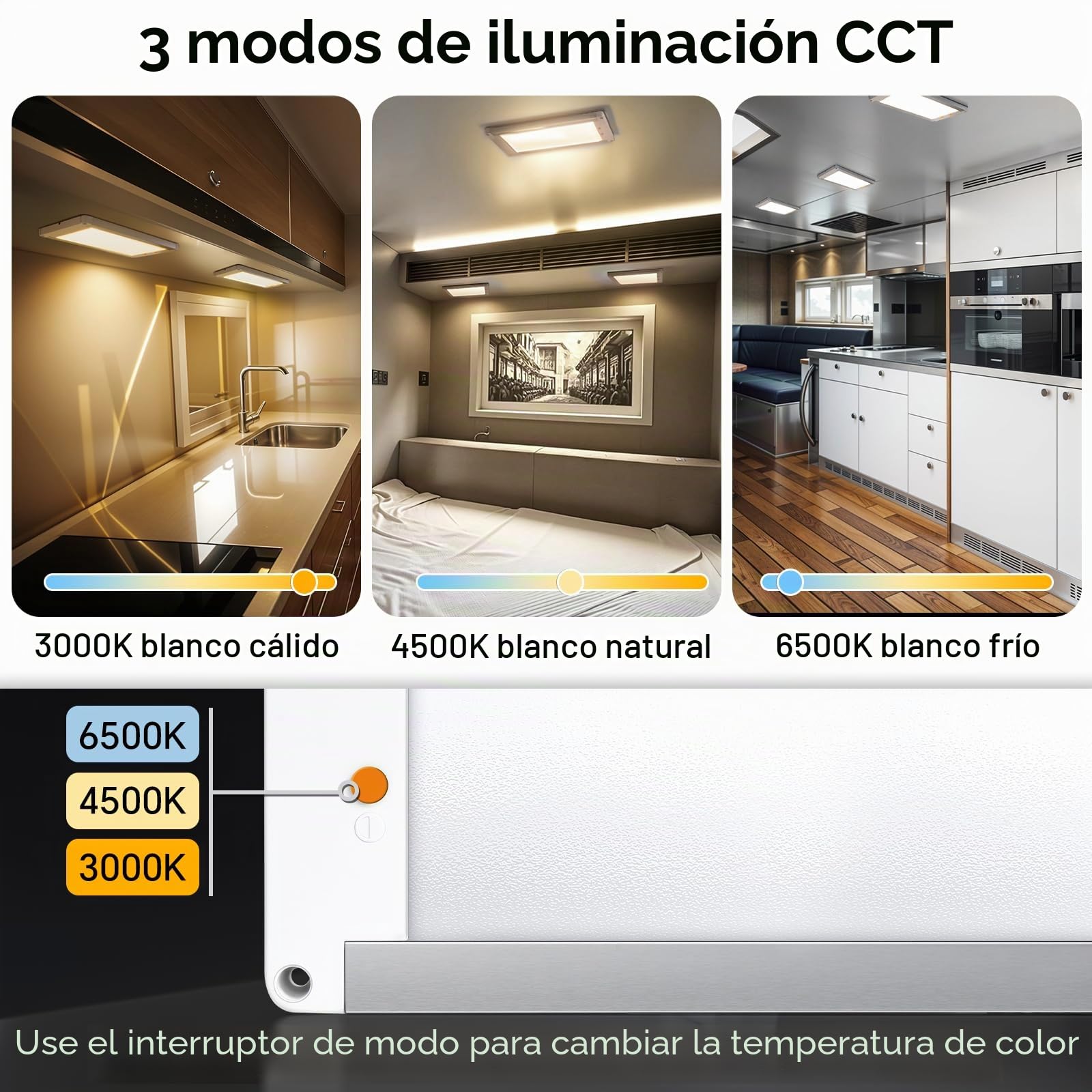 acegoo 12V Luz de Techo LED Autocaravana 11W Regulable Aluminio Panel Lámpara 3CCT 3000K/4500/6500K para Camper Caravana Barco Furgoneta Yate Interior, 1180lm 32,5X14,5cm