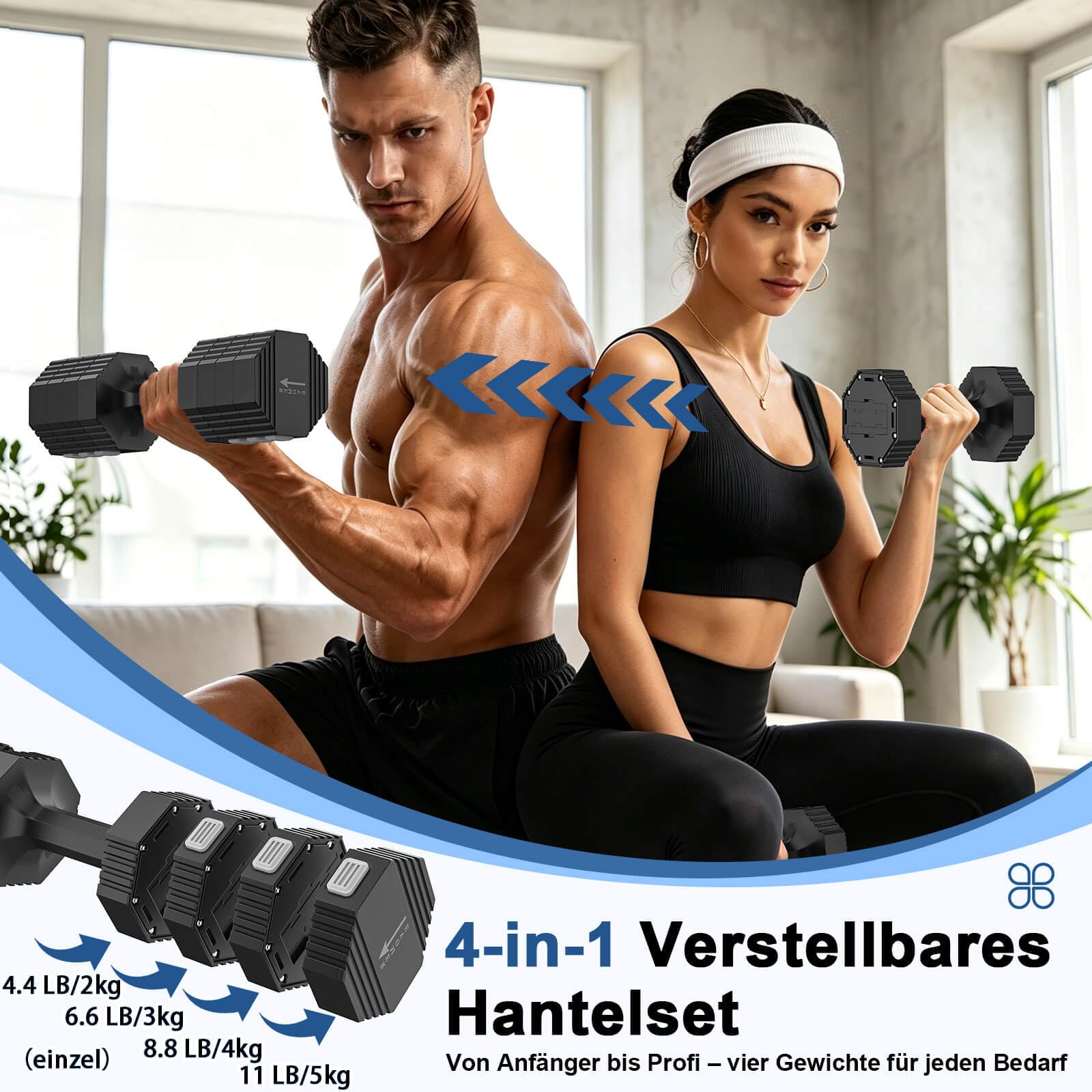 Tepemccu 10kg Verstellbar Hanteln Set, 4-in-1 Kurzhanteln 2er Set