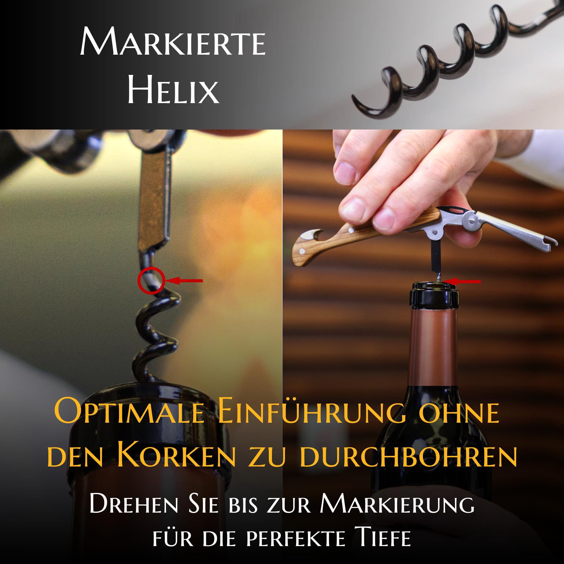 Kellnermesser für Profis FALCORK® 144 Effizienz – Ein-Schritt-Korkenzieher & Flaschenöffner für Intensiven Einsatz in der Gastronomie mit Optimal Markierter Helix & Glattem Griff aus Natur-Olivenholz