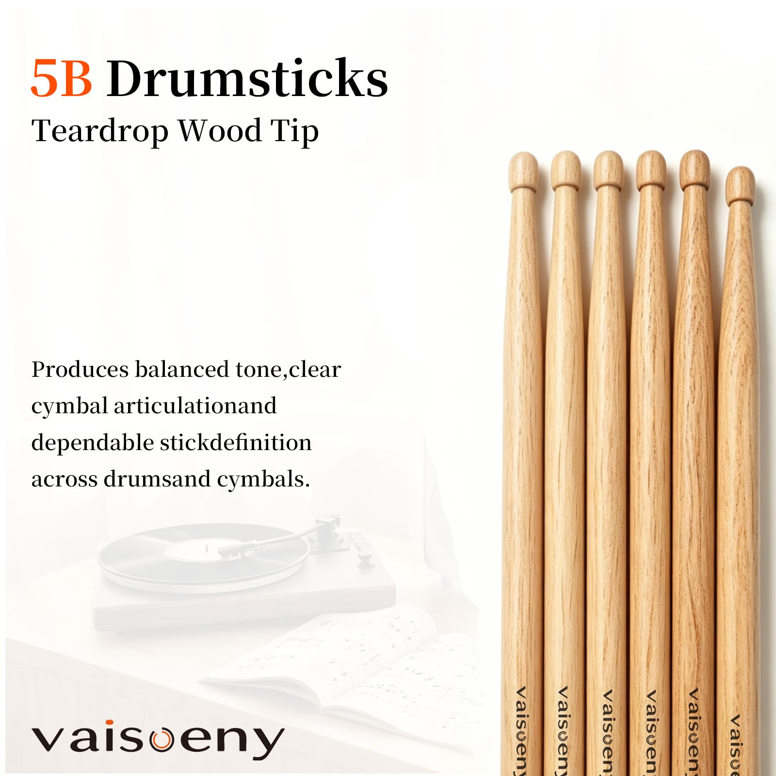 Drum Sticks 5B Drumsticks Classic Oak Wood Drumsticks for Drums Professional Musical Instrument Percussion Accessories (12 Pair)