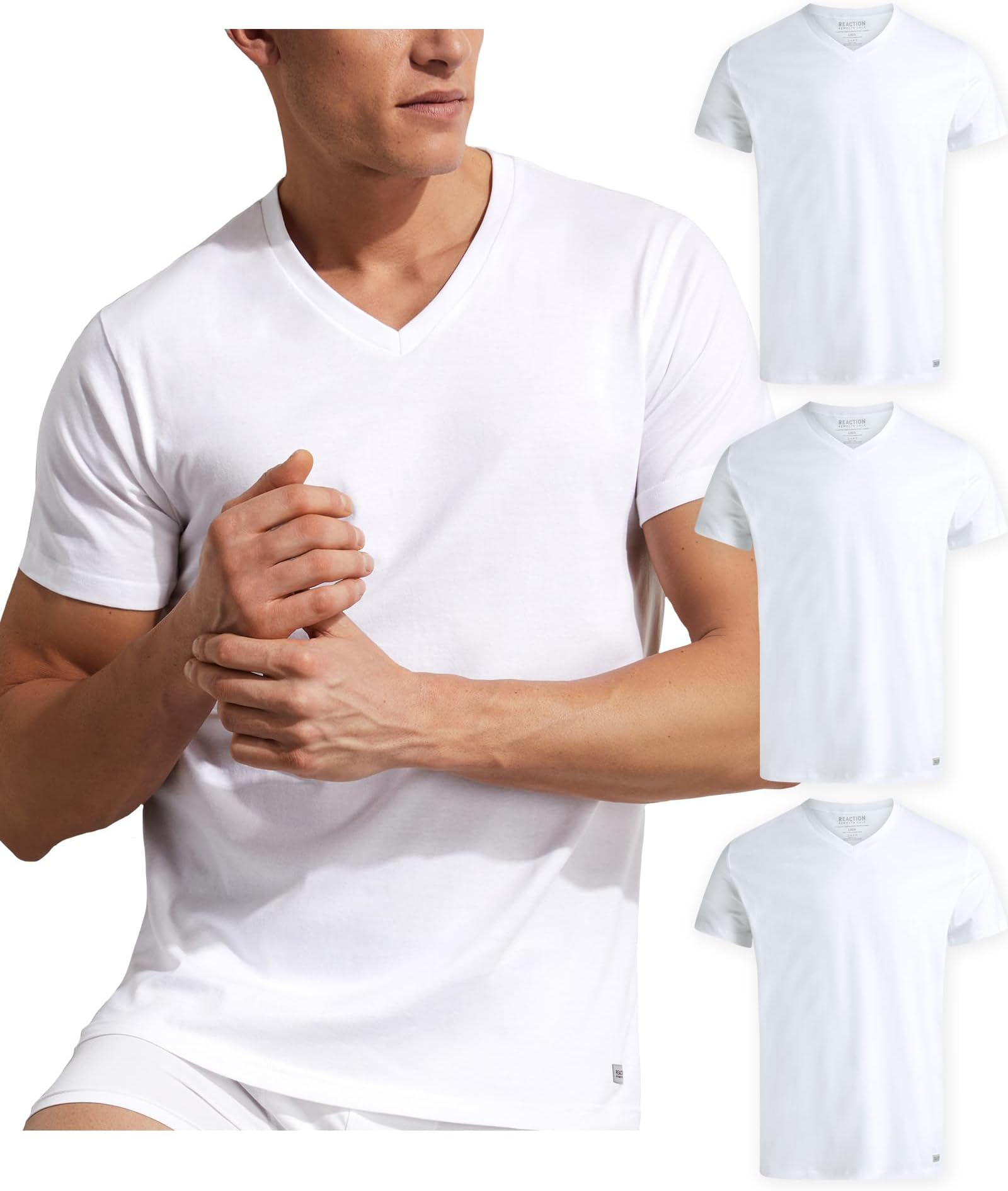 KENNETH COLEMen's Undershirt - 100% Cotton Crewneck Short Sleeve T-Shirt - 3 Pack Plain White T-Shirt for Men (S-XL)