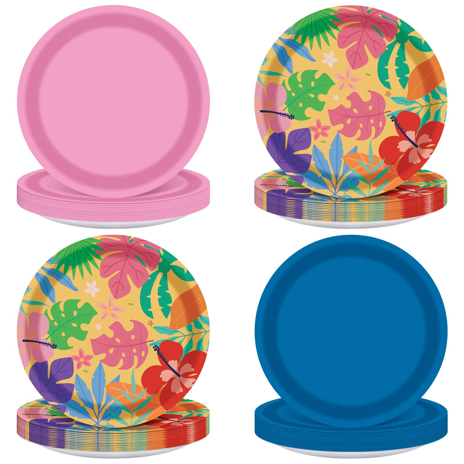 Cogniplay Cartoon Birthday Party Supplies 48PCS – 7 Inch Tropical Cartoon Plates for Kids Birthday Decorations Baby Shower Luau Picnic Summer Holiday