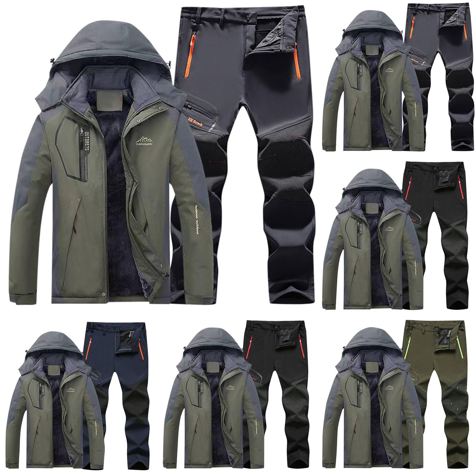 Thermoanzug für Herren, Winter-Set mit Kapuze, Angleranzug, Skianzug, wasserdichte Jacke und Hose, winddicht, warme Schneemäntel