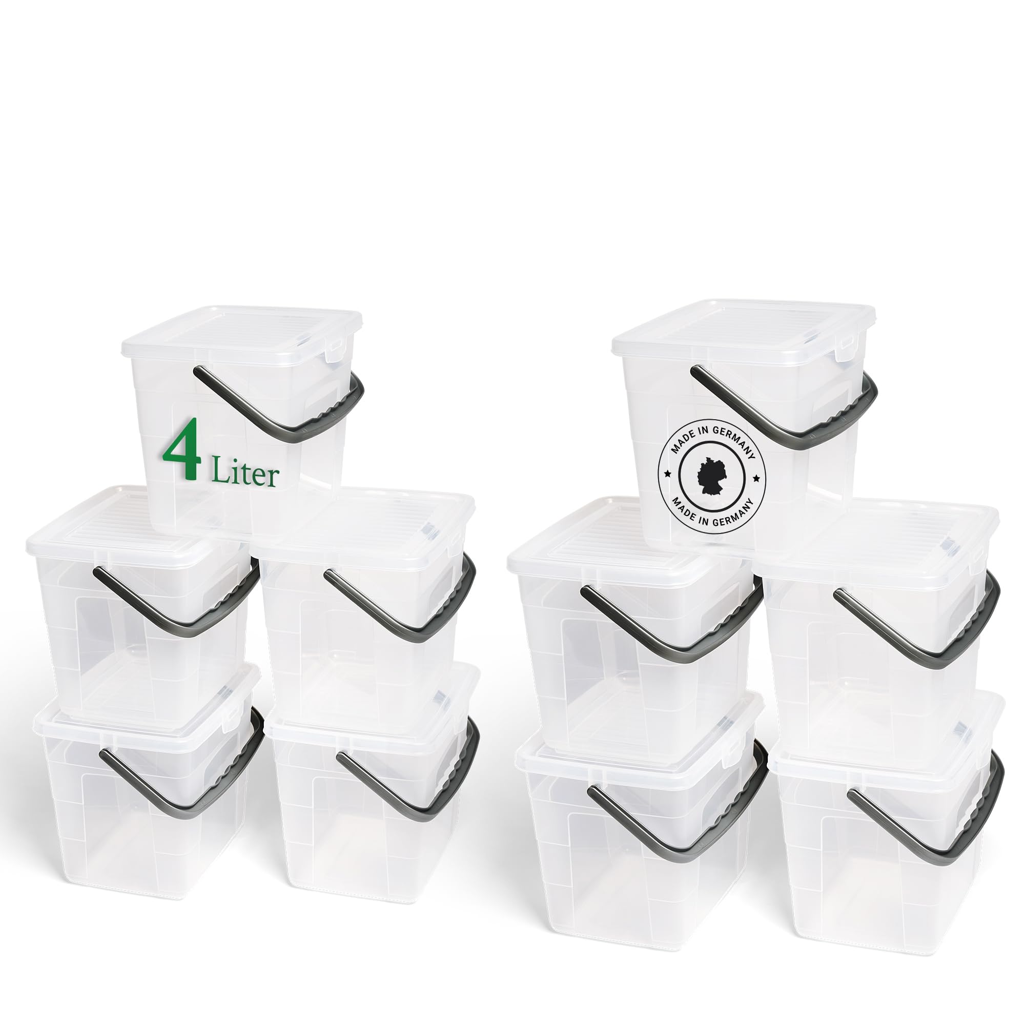 Novaliv 10 cajas de detergente con tapa de 4 litros, transparente, 23,5 x 18 x 18,5 cm, caja para detergente en polvo con asa, caja de almacenamiento para detergente, recipiente para detergente