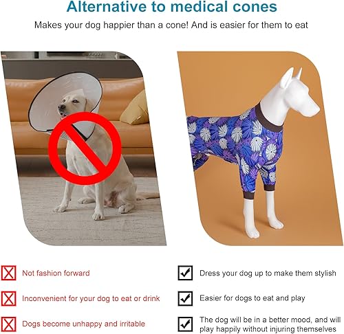 Miniatura 6 de LovinPet Mameluco grande para perro macho, ropa para perro antilamer y calmar la ansiedad, tela elástica ligera, estampado gris de erizos de mar,