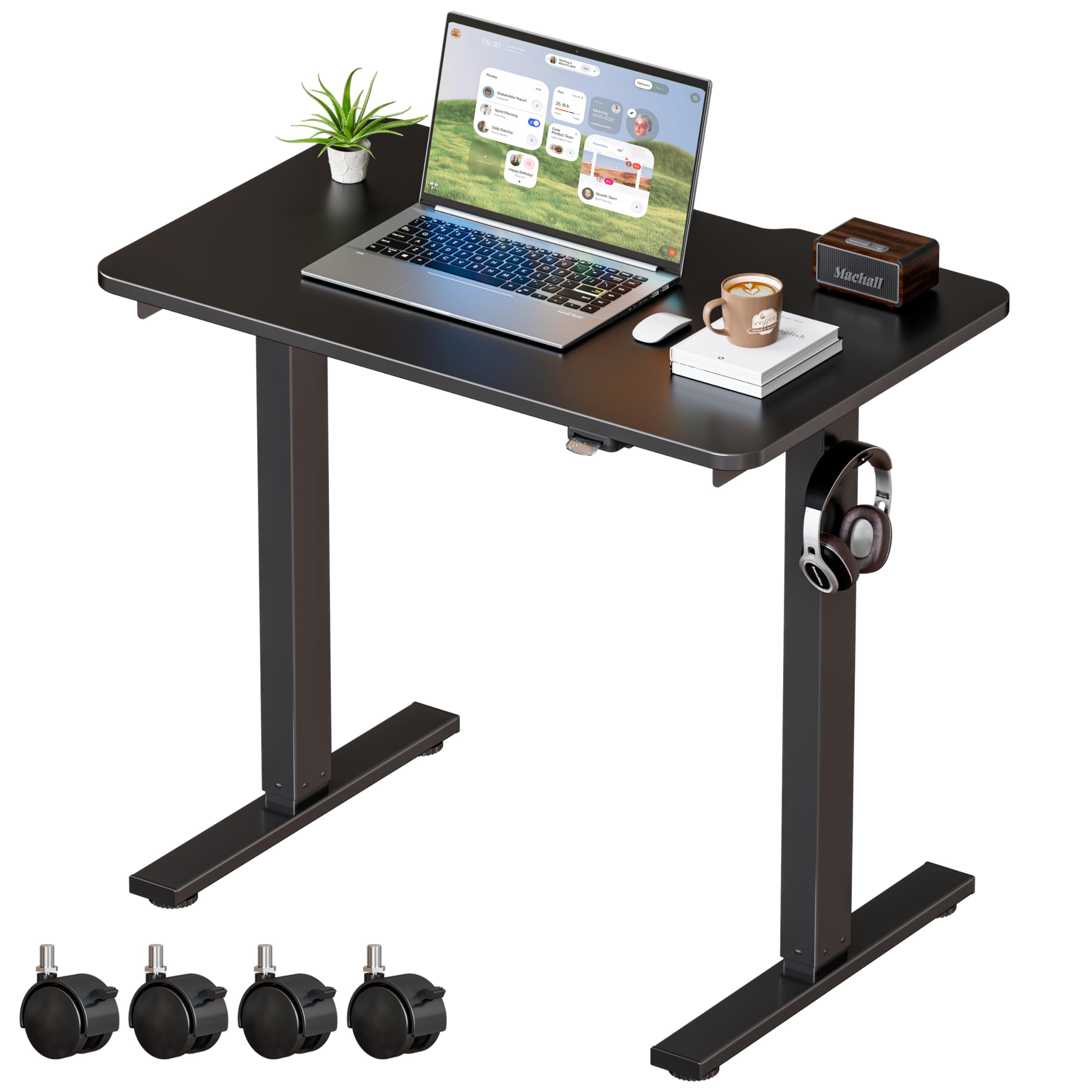 Okin Electric Standing Desk 31.5x19.7 Inches Small Computer Desk-Whole Piece Stand up Desk with Wheels Gaming Rolling Home Office Desks, Black