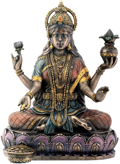 Summit Collection SS-Y-7854 Bronze Hindu Goddess Lakshmi On Lotus Hinduism Display Statue