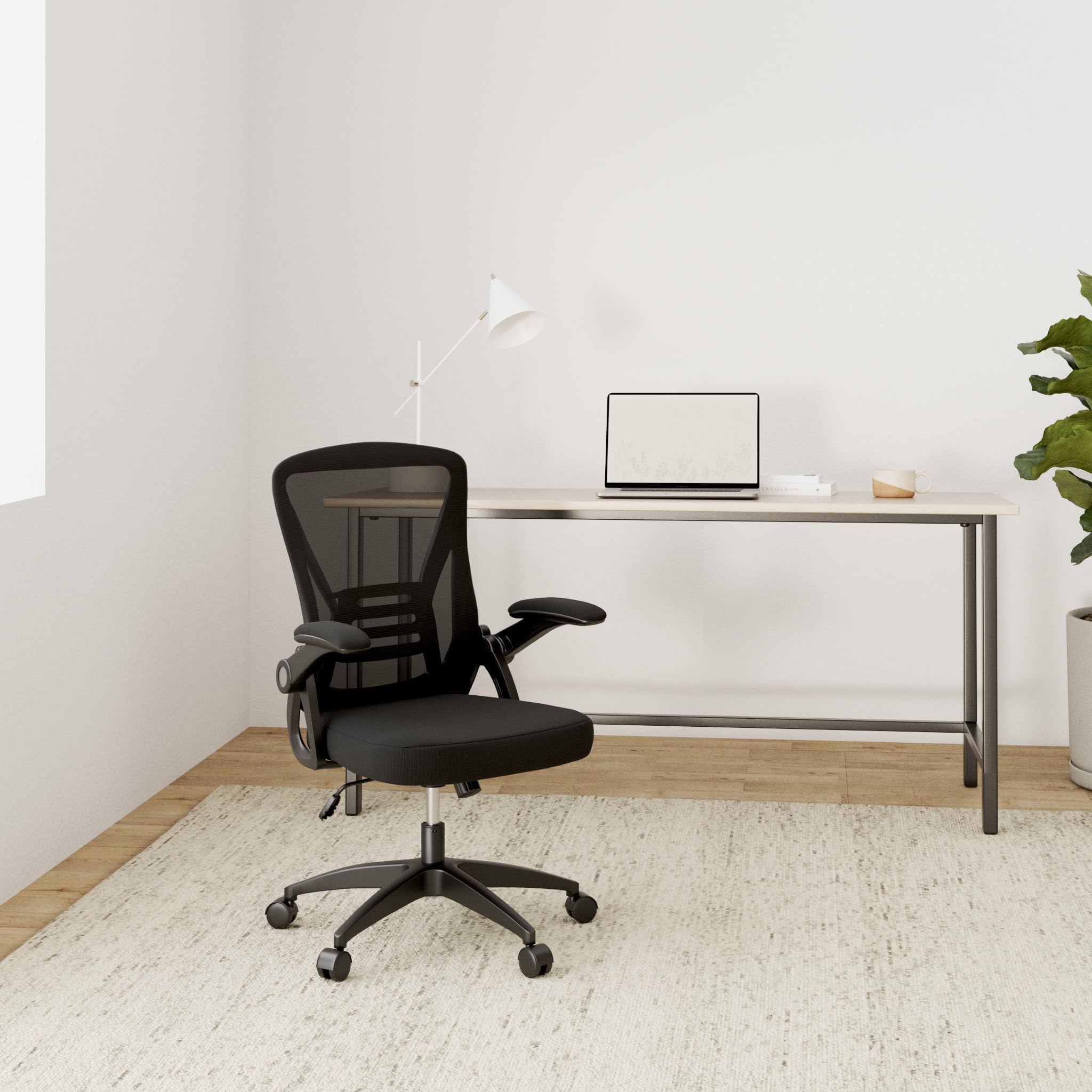 rattantree Bürostuhl, Ergonomischer Schreibtischstuhl mit Lendenwirbelstütze, Verstellbare Armlehnen, Höhenverstellbar, Drehstuhl mit Atmungsaktiver Rückenlehne für das Büro Arbeitszimmer, Schwarz