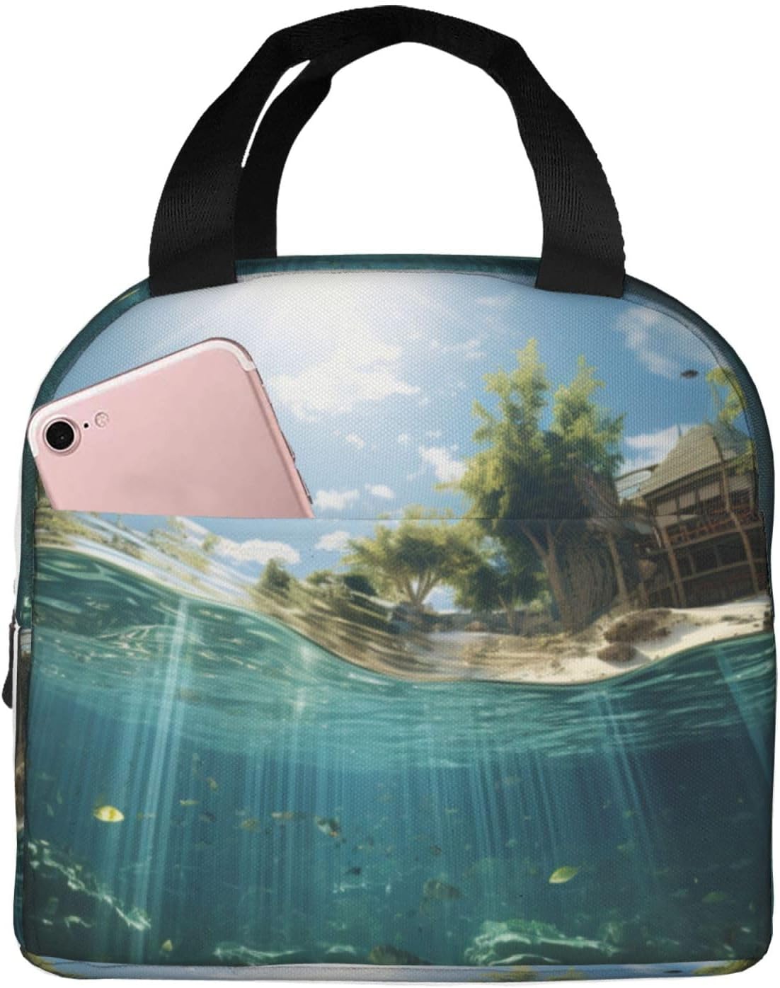 Ocean Tropical Plants Print Lunch Box Adult for Women Men Reusable Insulated Lunch Tote Bag for Work Picnic