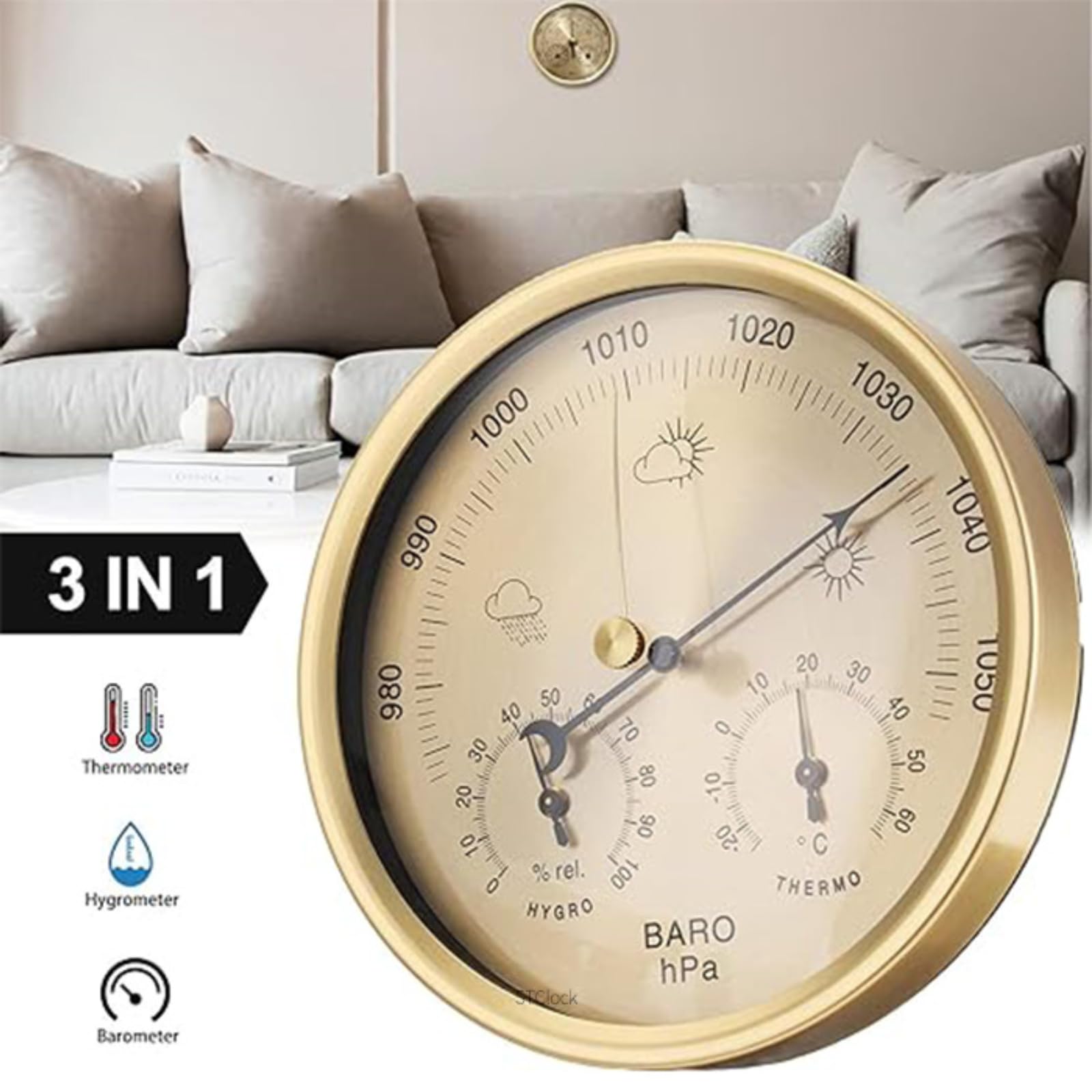 Stazione Meteo Analogica Da Parete, 3 In 1 Analogico Barometro Igrometro Termometro Per Interni E Esterno, 5.2" Stazione Meteorologica Analogica In Lega Di Alluminio Per Giardino, Camera Da Letto