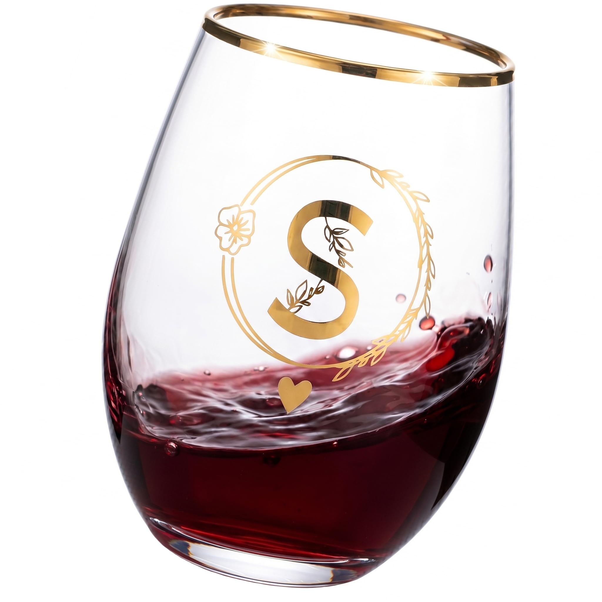 DIQUENEW Letter A-Z Wine Tumbler, 15oz Glass Cup, Gold Printed, Gift for Women, Bachelorette Party, Maid of Honour (S)