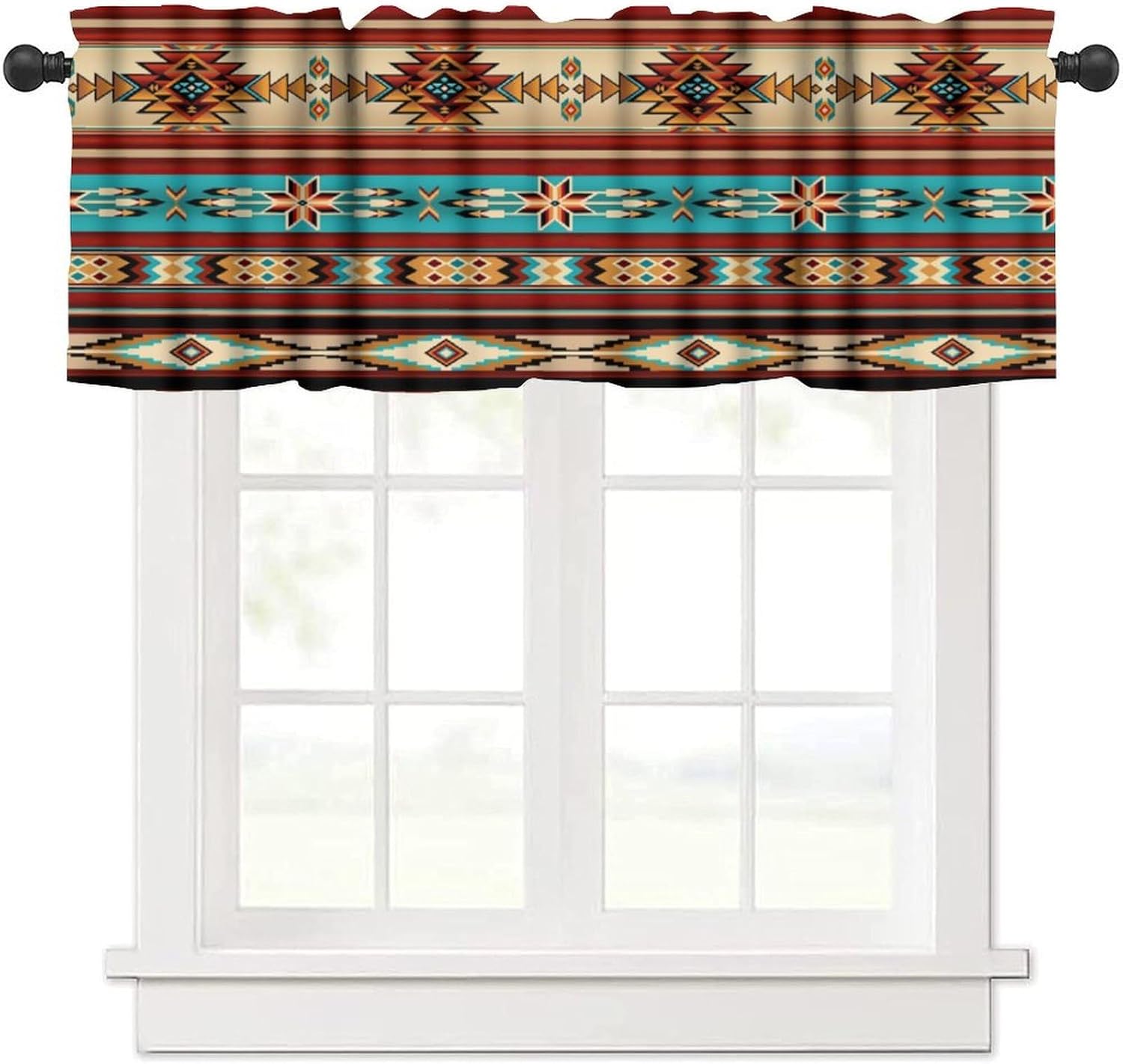 Aztec Native Valance Curtain for Kitchen, Southwestern Tribal Geometric Valances for Kitchen Window,Navajo American Ethnic Printed Short Curtains for Small Windows Cafe Bedroom Living Room, 54x18 In