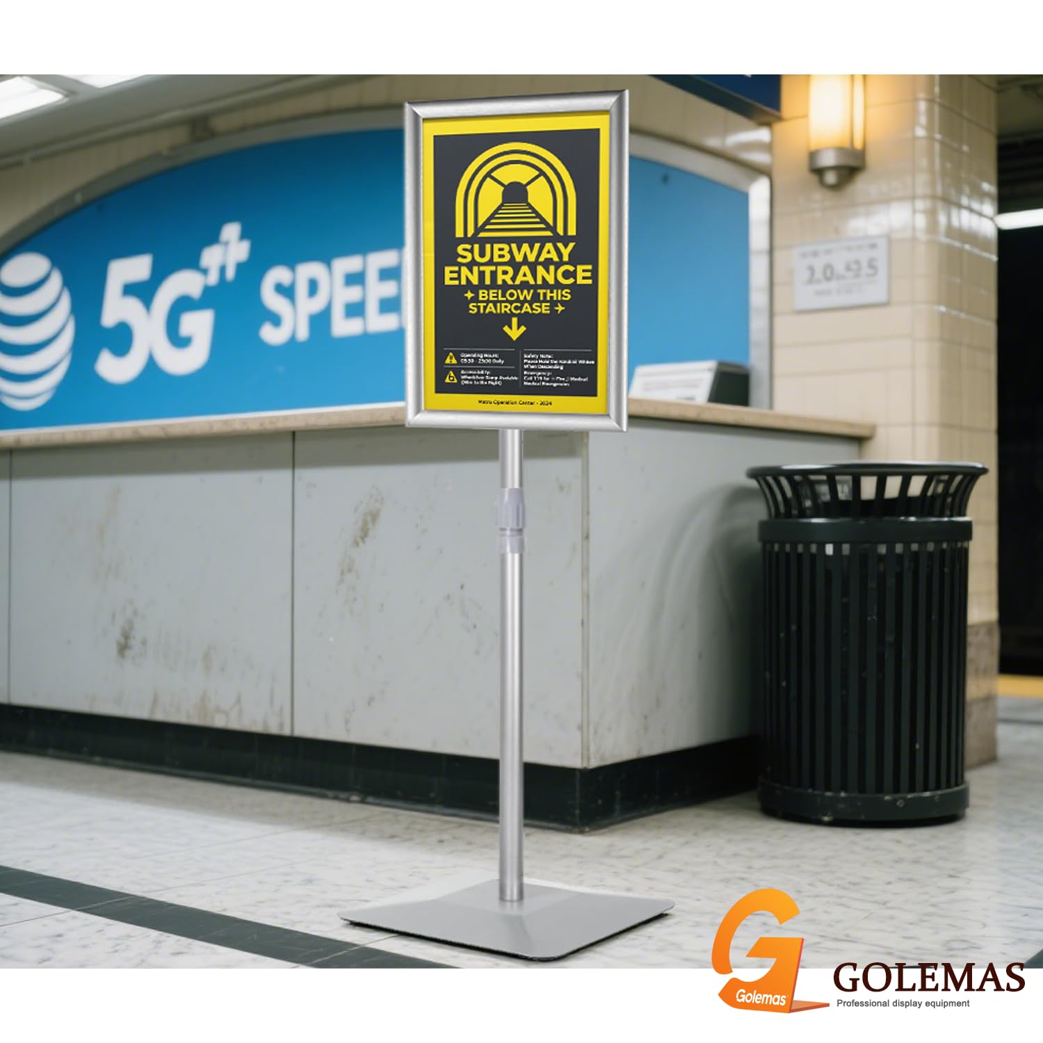 Soporte ajustable para carteles, con base de hierro mejorada, soporte de señalización de suelo de pedestal para publicidad en exteriores o interiores (8.5 x 11 pulgadas, plateado)