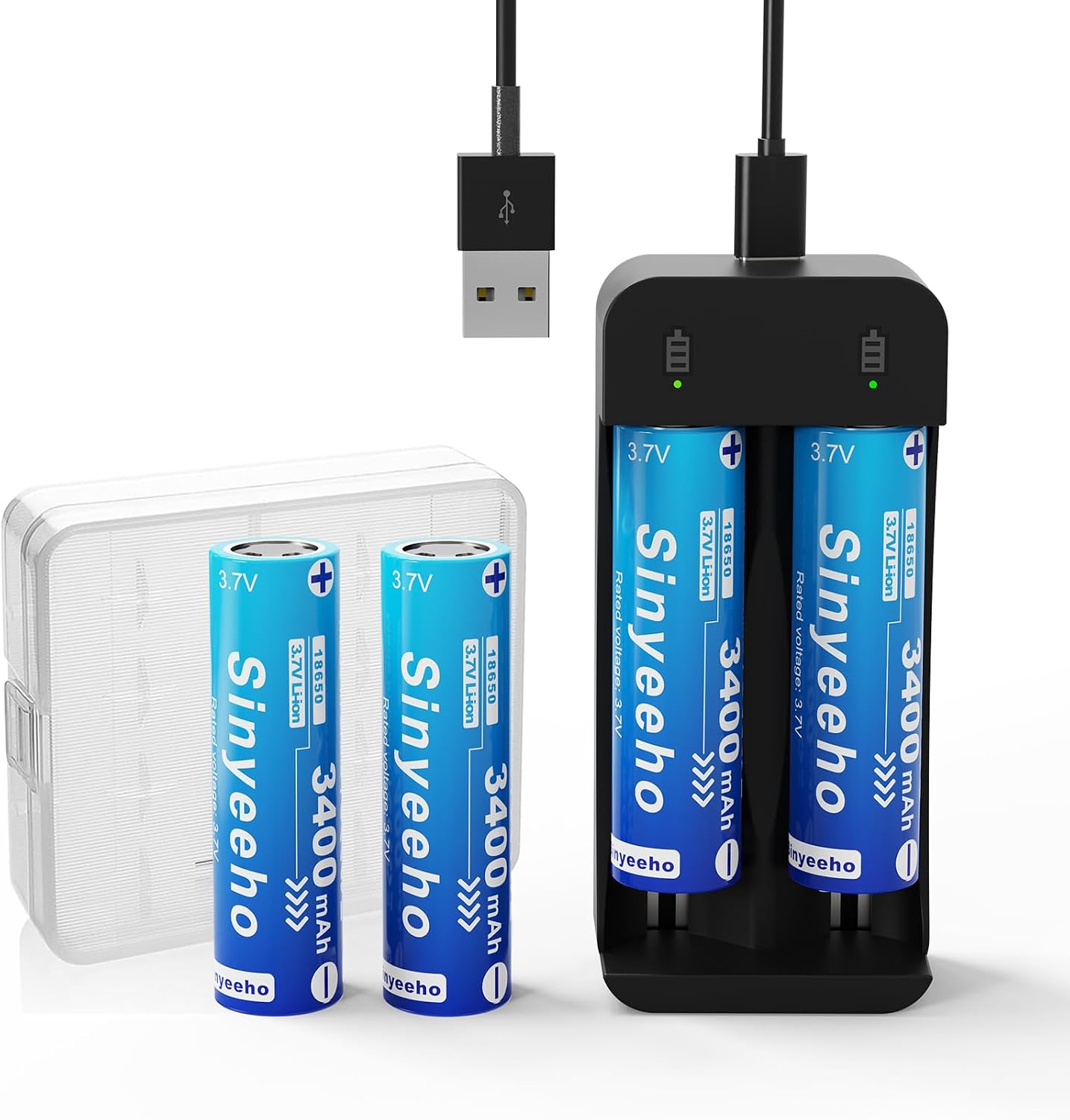 18650 Battery Charger Kit 4 Pack 3400mAh Flat Top